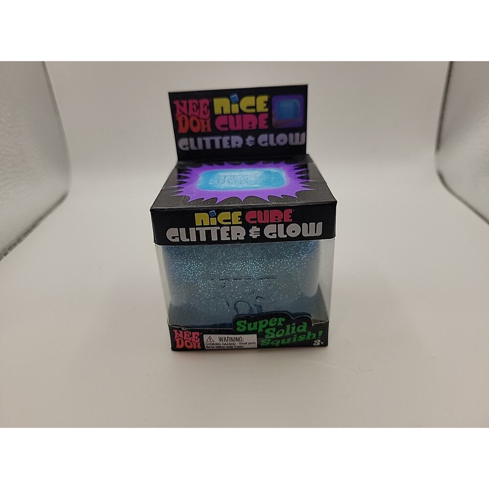 NeeDoh Nice Cube Glitter and Glow Nee Doh Squishy Glowing Ice Cube Blue New